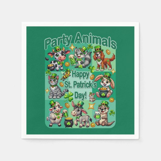 St. Patrick's Day Fun und Adorable "Party Animals" Serviette (Vorderseite)
