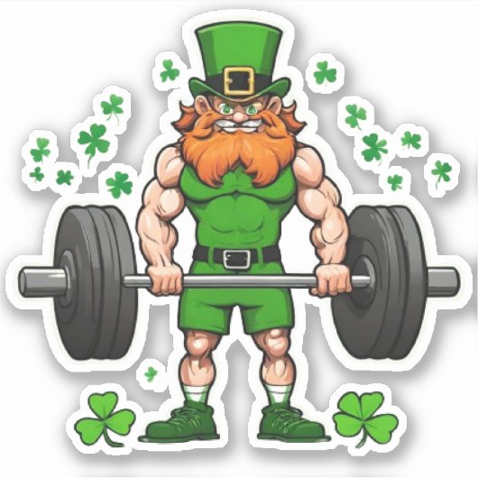 St. Patrick's Day Funny Leprechaun Barbell Gym Aufkleber (Vorderseite)