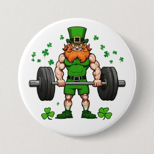 St. Patrick's Day Funny Leprechaun Barbell Gym Button (Vorderseite)
