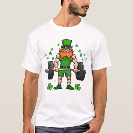 St. Patrick's Day Funny Leprechaun Barbell Gym T-Shirt (Vorderseite)