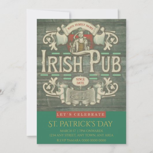St Patrick's Day Funny Personalisiert Irish Pub Einladung (Vorderseite)
