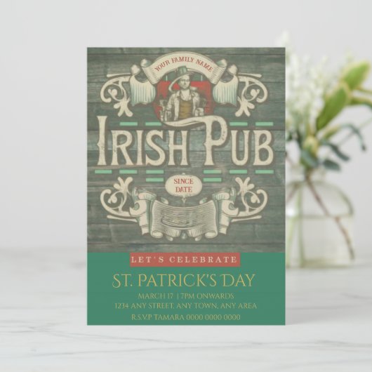 St Patrick's Day Funny Personalisiert Irish Pub Einladung (Stehend Vorderseite)