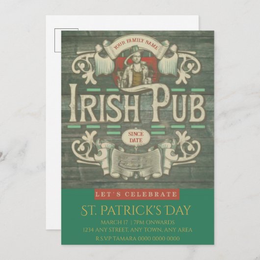 St Patrick's Day Funny Personalisiert Irish Pub Einladung (Vorne/Hinten)