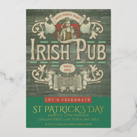 St Patrick's Day Funny Personalisiert Irish Pub Folieneinladung (Vorderseite)