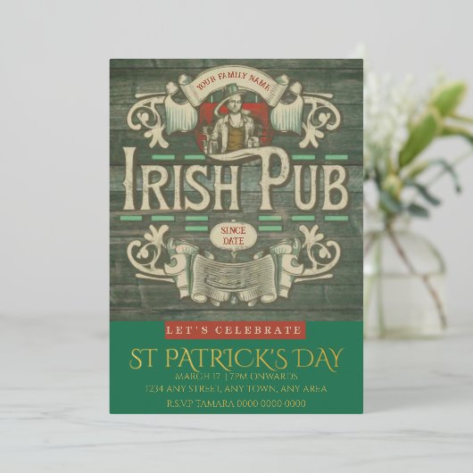 St Patrick's Day Funny Personalisiert Irish Pub Folieneinladung (Stehend vorne)