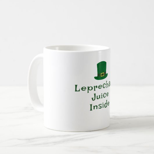 St. Patrick's Day, Funny Text Leprechaun Juice Kaffeetasse (Vorderseite Links)