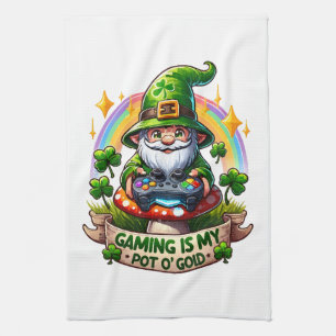 St. Patrick's Day Gamer-Gnom Geschirrtuch