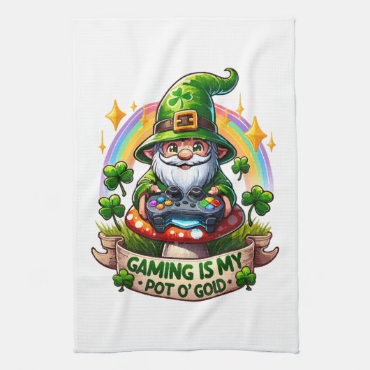 St. Patrick's Day Gamer Gnome Geschirrtuch (Vertikal)