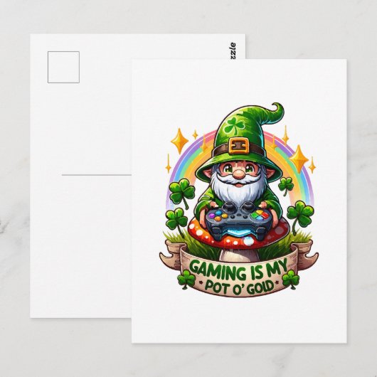 St. Patrick's Day Gamer Gnome Postkarte (Vorne/Hinten)