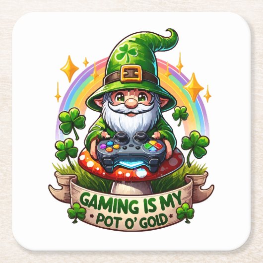 St. Patrick's Day Gamer Gnome Rechteckiger Pappuntersetzer (Vorderseite)