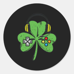 St Patricks Day Gamer Kleeblatt Videospielsteuerun Runder Aufkleber