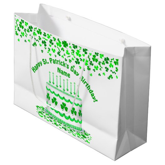 St. Patrick's Day Geburtstagstorte anpassbare Kerz Große Geschenktüte (Vorderseite Schrägansicht)