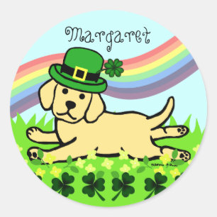 St. Patrick's Day Gelbe Labrador Baby Runder Aufkleber