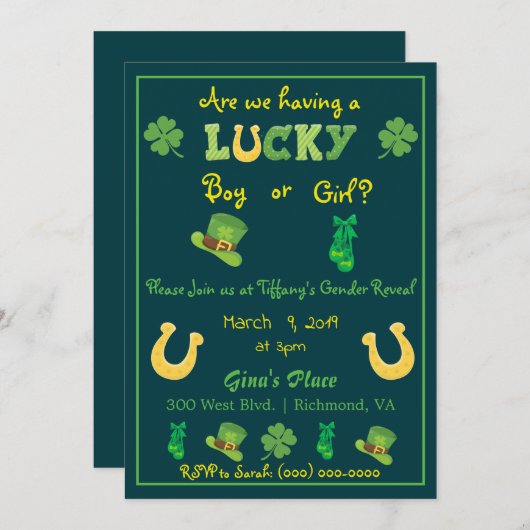 St. Patrick's Day Gender Reveal Trendy Einladung (Vorne/Hinten)