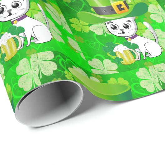 St. Patrick's Day Geschenkpapier Bier Katze (Rolleneckpunkt)