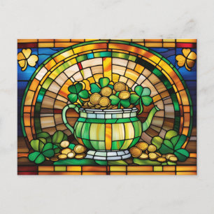 St. Patrick's Day Gestaltete Glass Pot mit Münzen Feiertagspostkarte