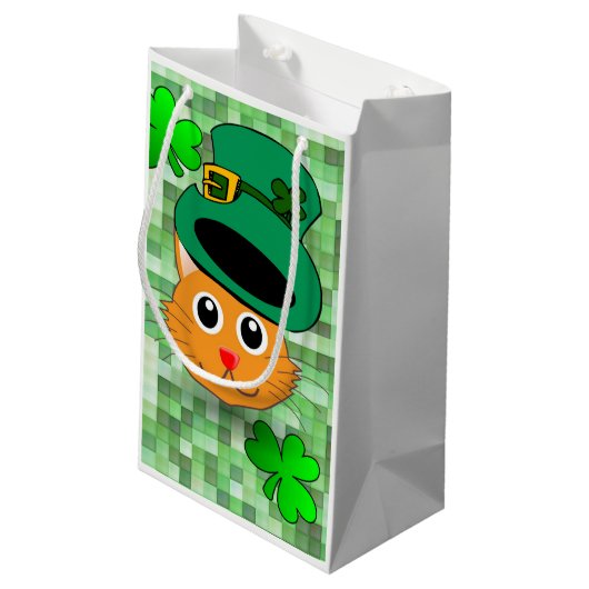 St. Patrick's Day Gift Bag Cat Kleine Geschenktüte (Rückseite Schrägansicht)
