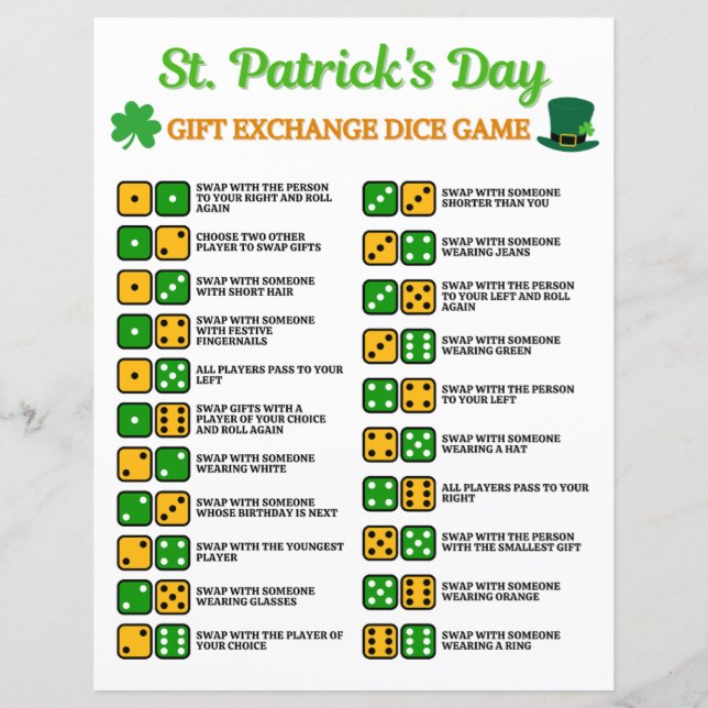 St. Patrick's Day Gift Exchange Dice Game (Vorderseite)