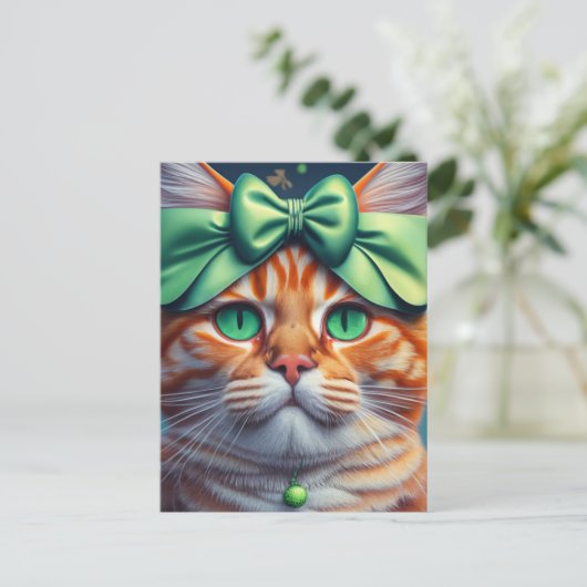 St. Patricks Day Ginger Cat Postkarte (Stehend Vorderseite)