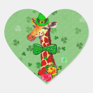 St. Patrick's Day Giraffe Herz-Aufkleber