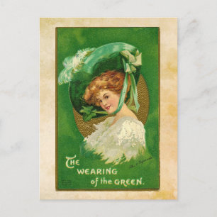 St. Patrick's Day Girl in Hat Postcard Postkarte
