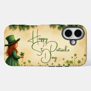 St. Patrick's Day Girl mit Kleeblättern iPhone 16 Hülle