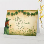 St. Patrick's Day Girl mit Kleeblättern Karte (Gelbe Blume)
