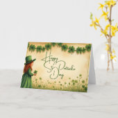 St. Patrick's Day Girl mit Kleeblättern Karte (Gelbe Blume)