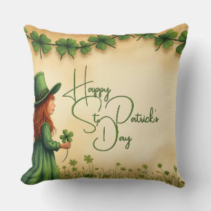 St. Patrick's Day Girl mit Kleeblättern Kissen