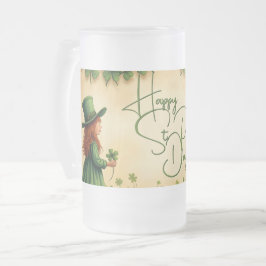 St. Patrick's Day Girl mit Kleeblättern Mattglas Bierglas