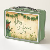 St. Patrick's Day Girl mit Kleeblättern Metall Brotdose (Vorderseite)