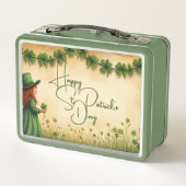 St. Patrick's Day Girl mit Kleeblättern Metall Brotdose (Rückseite)