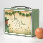 St. Patrick's Day Girl mit Kleeblättern Metall Brotdose (Beispiel)