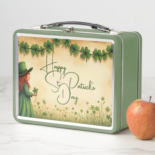 St. Patrick's Day Girl mit Kleeblättern Metall Brotdose (Beispiel)