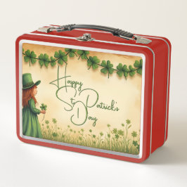 St. Patrick's Day Girl mit Kleeblättern Metall Brotdose