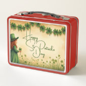 St. Patrick's Day Girl mit Kleeblättern Metall Brotdose (Rückseite)