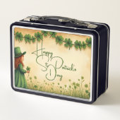 St. Patrick's Day Girl mit Kleeblättern Metall Brotdose (Rückseite)