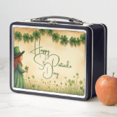 St. Patrick's Day Girl mit Kleeblättern Metall Brotdose (Beispiel)