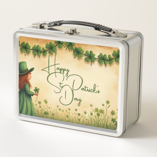 St. Patrick's Day Girl mit Kleeblättern Metall Brotdose (Vorderseite)
