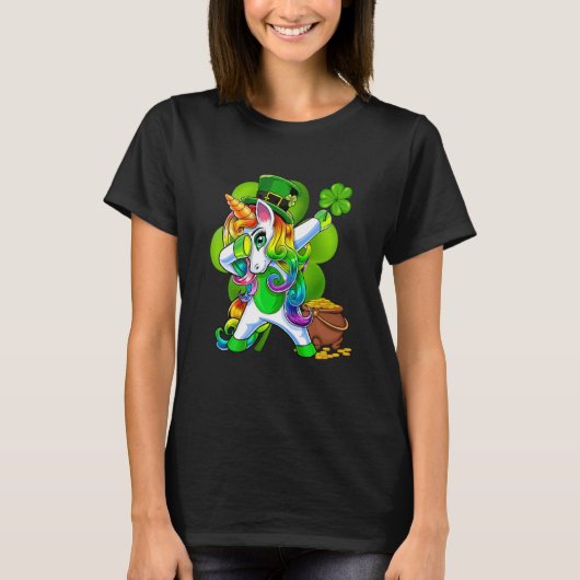 St Patricks Day Girls Dabbing Unicorn Leprechaun L T-Shirt (Vorderseite)