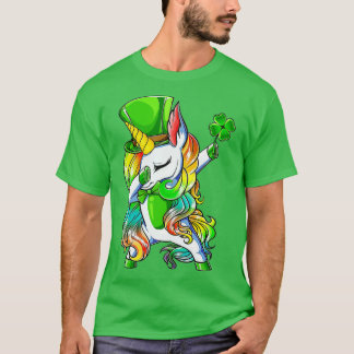 St Patrick's Day Girls Dabbing Unicorn Leprechaun T-Shirt