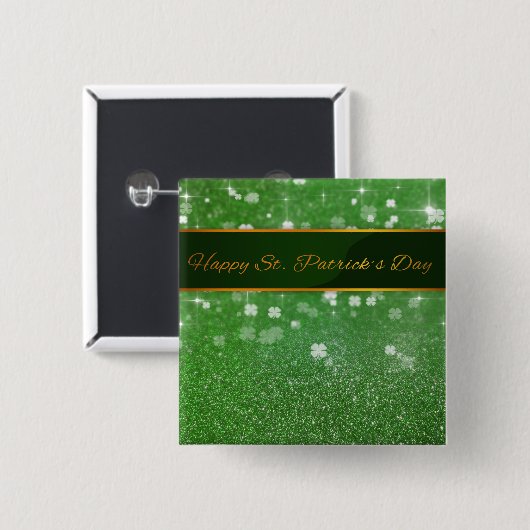 St. Patrick's Day Glitzer Kleeblatt Button (Vorne & Hinten)