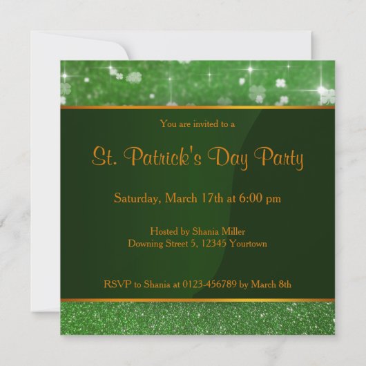 St. Patrick's Day Glitzer Kleeblatt Einladung (Rückseite)
