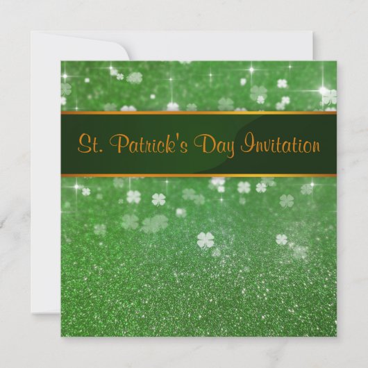 St. Patrick's Day Glitzer Kleeblatt Einladung (Vorderseite)