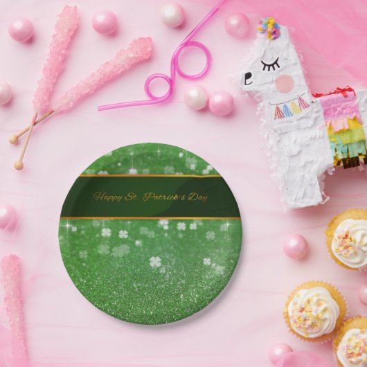 St. Patrick's Day Glitzer Kleeblatt Pappteller (Party)