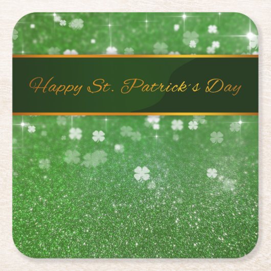 St. Patrick's Day Glitzer Kleeblatt Rechteckiger Pappuntersetzer (Vorderseite)