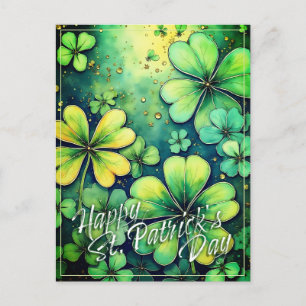 St. Patrick's Day Glück - Aquarell Shamrocks 🍀✨ Feiertagspostkarte