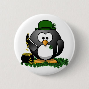 St. Patrick's Day Glücklicher Pinguin mit Topf vol Button