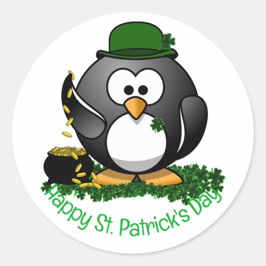St. Patrick's Day Glücklicher Pinguin Runder Aufkleber (Vorderseite)