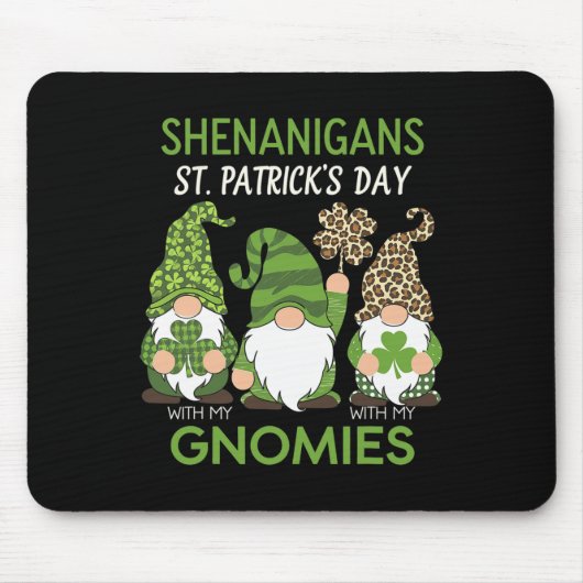 St Patricks Day Glücklicher Shamrock Leopard Gnome Mousepad (Vorne)